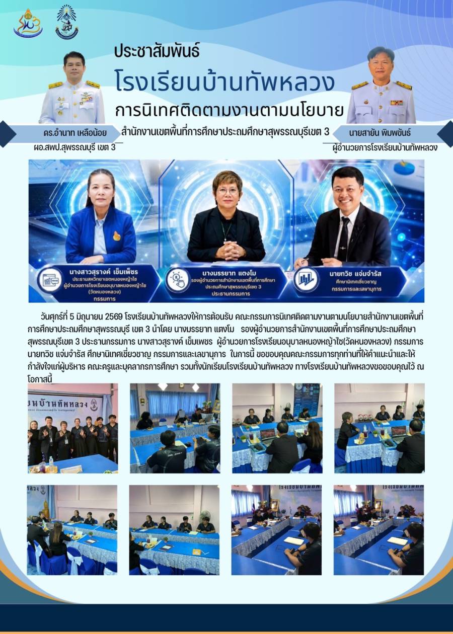 นิเทศ ติดตาม งานนโยบายของ สพป.สุพรรณบุรี เขต 3 ภาคเรียนที่ 1/2569 โรงเรียนบ้านทัพหลวง