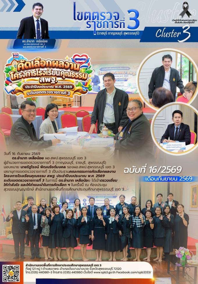 การคัดเลือกผลงานโครงการโรงเรียนคุณธรรม สพฐ. ประจำปีงบประมาณ พ.ศ. 2569 ระดับเขตตรวจราชการที่ 3 (กาญจนบุรี, ราชบุรี, สุพรรณบุรี)